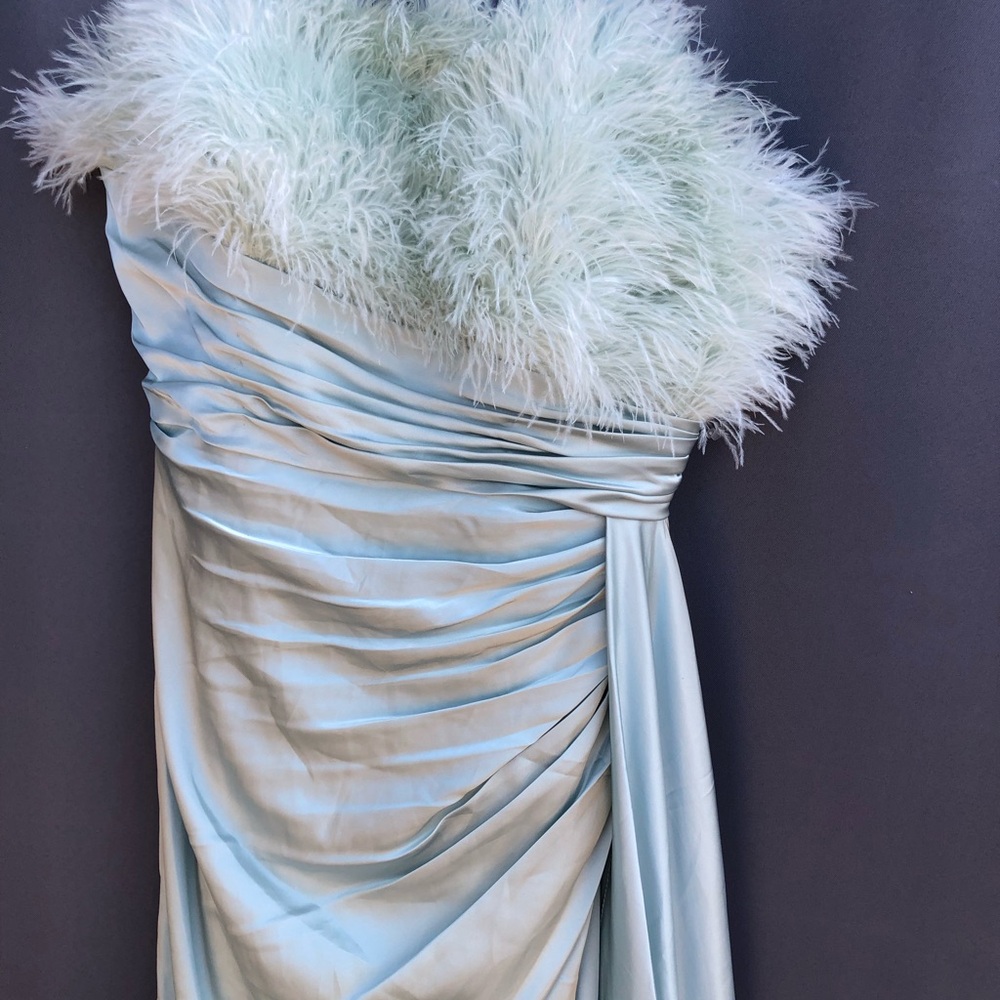 Mac Duggal Mint Green Feathered Strapless Maxi Dress - Picture 10 of 12